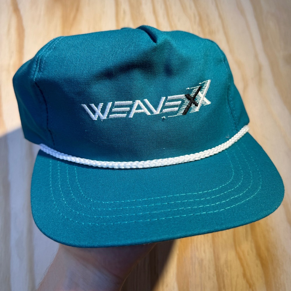 Americap USA Weavex Rope Trucker Hat Teal Blue Vintage Adjustable